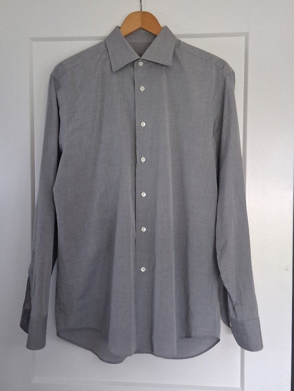 Canali Dress Shirt Mens 16.5 42 Gray 100% Cotton Made in Italy Luxury Button Up